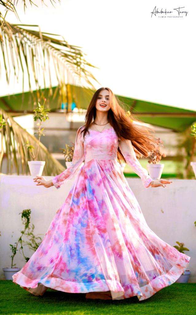 KF-3064 BY AQSAWHOLESALE HEAVY GEORGETTE SILK PRINT WORK GOWN