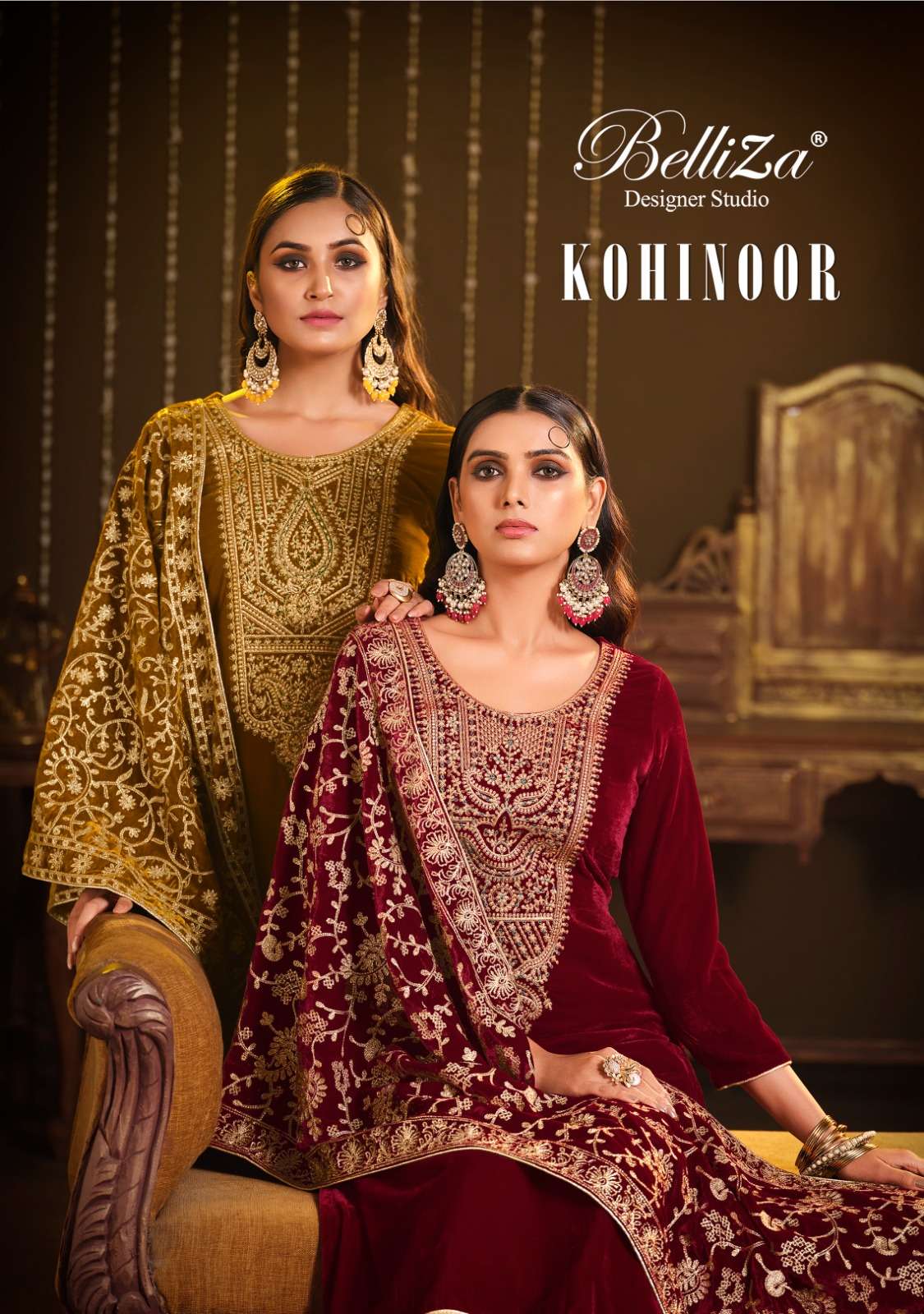KOHINOOR BY BELLIZA 815-001 TO 815-006 SERIES VELVET HEAVY EMBROIDERY WINTER WEAR DRESSES