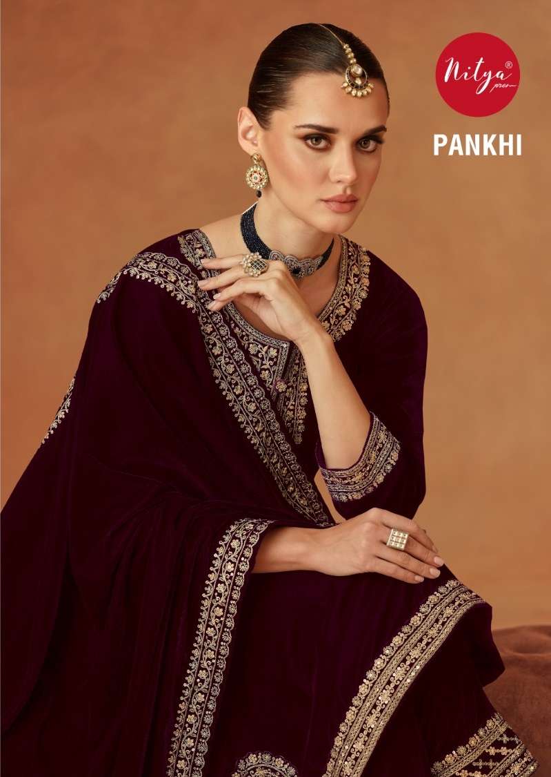 NITYA PANKHI BY LT FABRICS 701 TO 706 SERIES VELVET EMBROIDERY WORK WINTER WEAR DRESSES