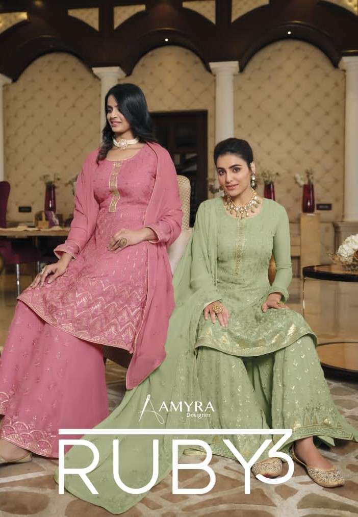 RUBY VOL-3 BY AMYRA DESIGNER 110 TO 113 SERIES PURE GEORGETTE WORK READYMADE DRESSES