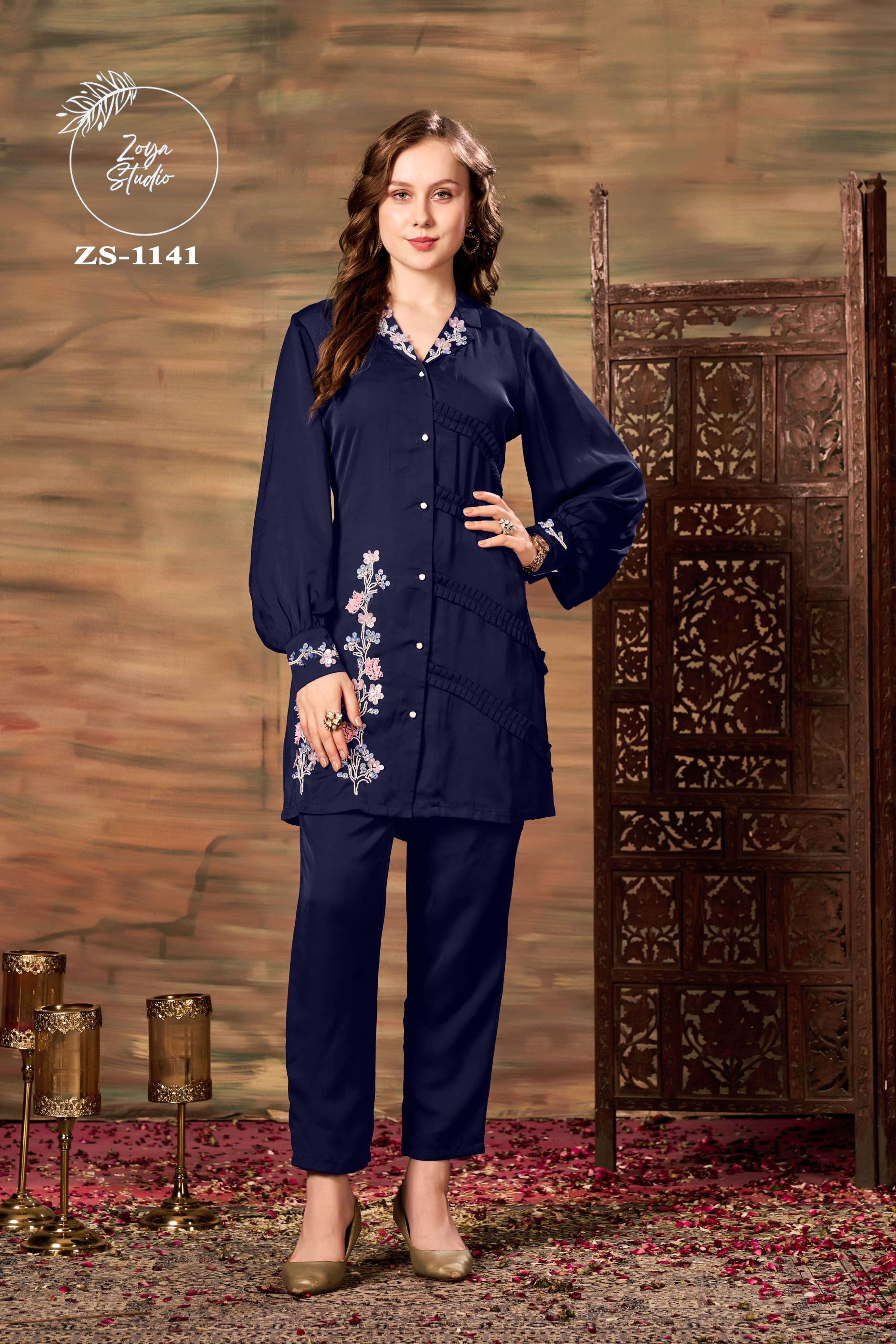 ZS-1141 HIT DESIGN BY ZOYA STUDIO FANCY SATIN FABRIC WORK CO-ORD SET