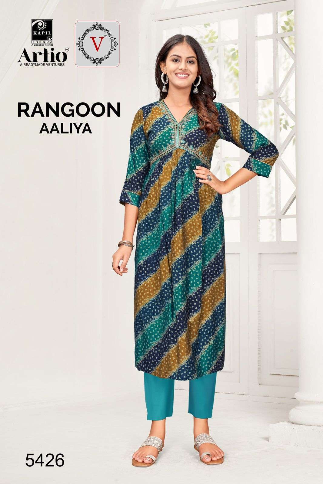 ARTIO RANGOON BY KAPIL TRENDZ 5409 TO 5426 SERIES MODAL PRINT WORK KURTIS
