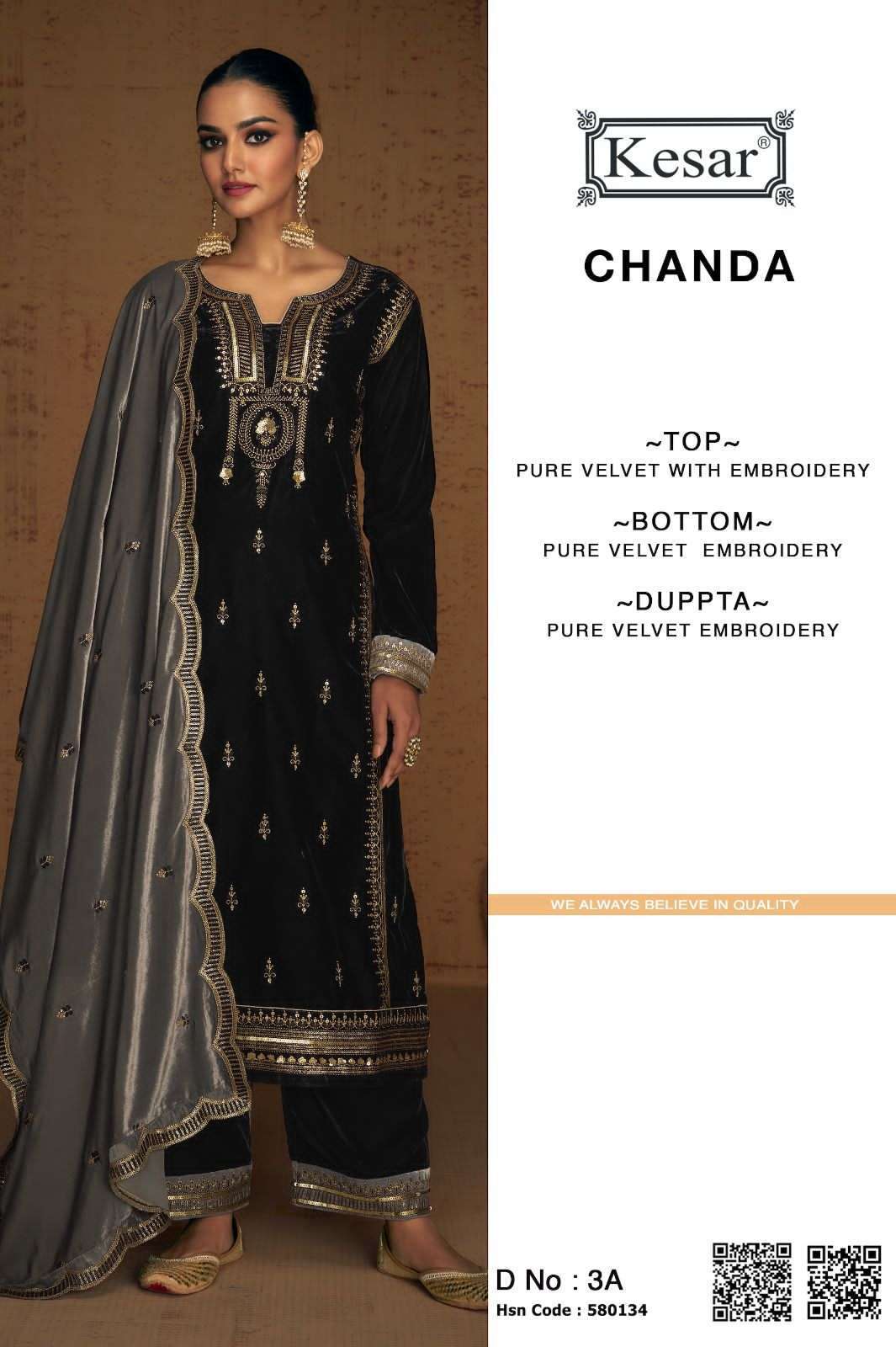 CHANDA BY KESAR 3A TO 3C SERIES VELVET EMBROIDERY WINTER WEAR DRESSES