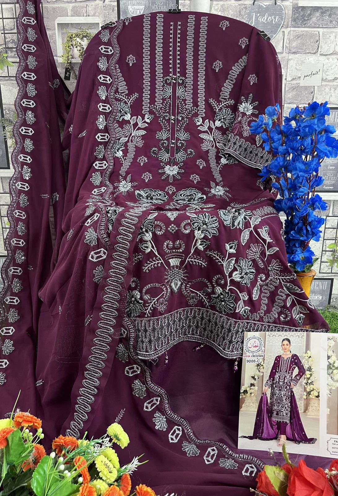 AFFAN 9008 COLOURS BY AFFAN CREATION 9008-A TO 9008-D SERIES BLOOMING GEORGETTE DRESSES