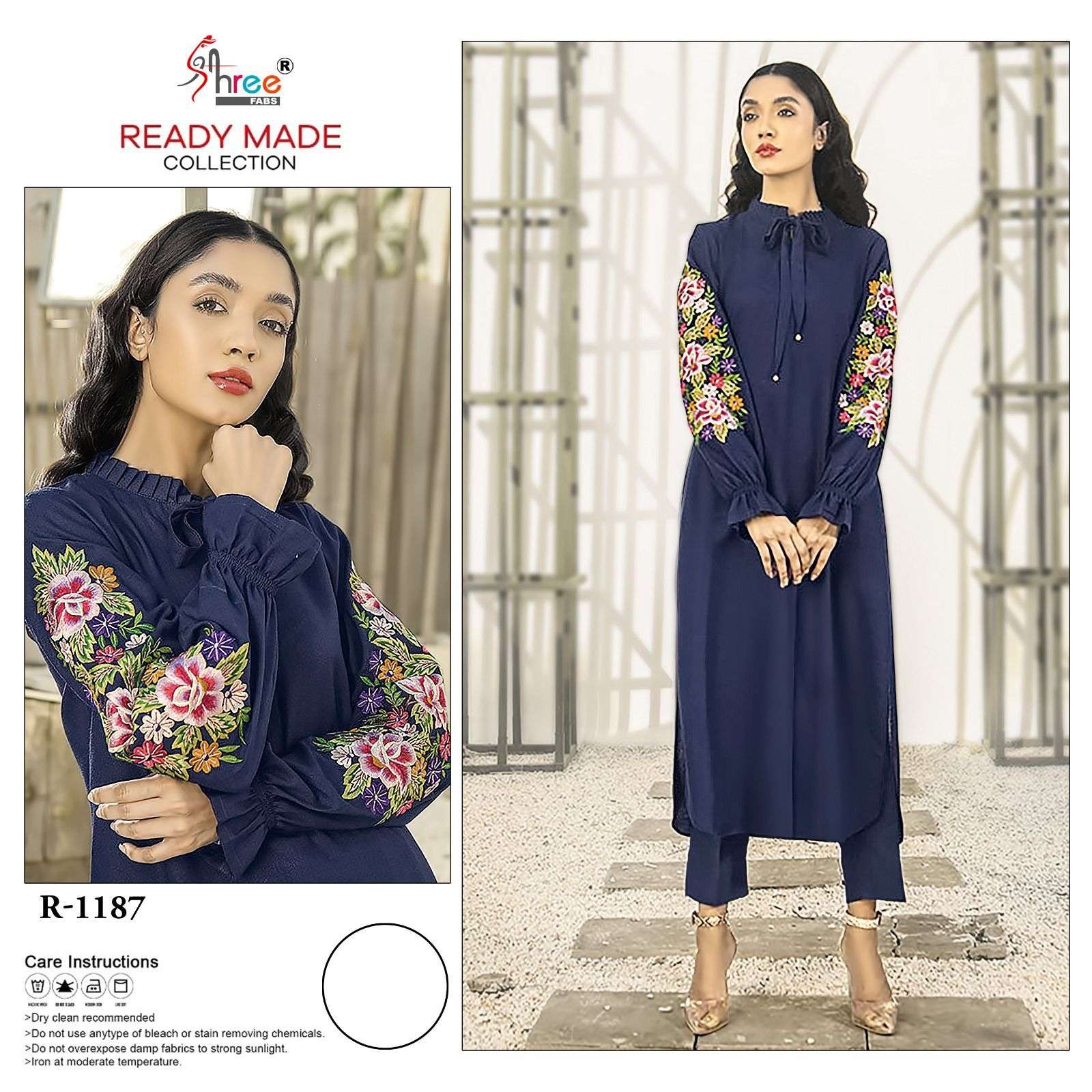 R-1187 COLOURS BY SHREE FABS DELTA CHIFON EMBROIDERY WORK KURTI & PANTS
