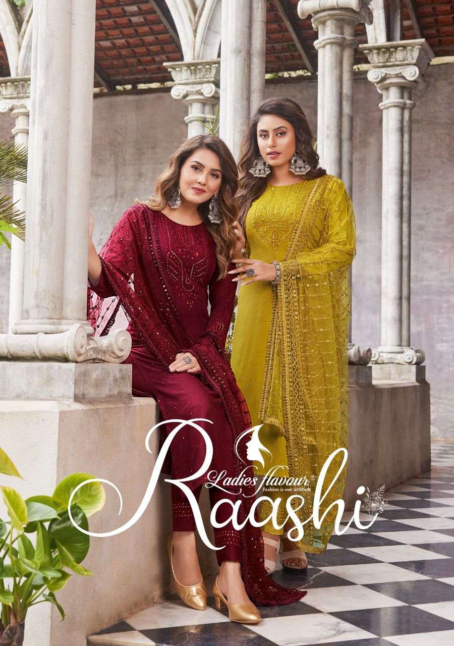 RAASHI BY LADIES FLAVOUR 1001 TO 1006 SERIES VISCOSE EMBROIDERY READYMADE DRESSES