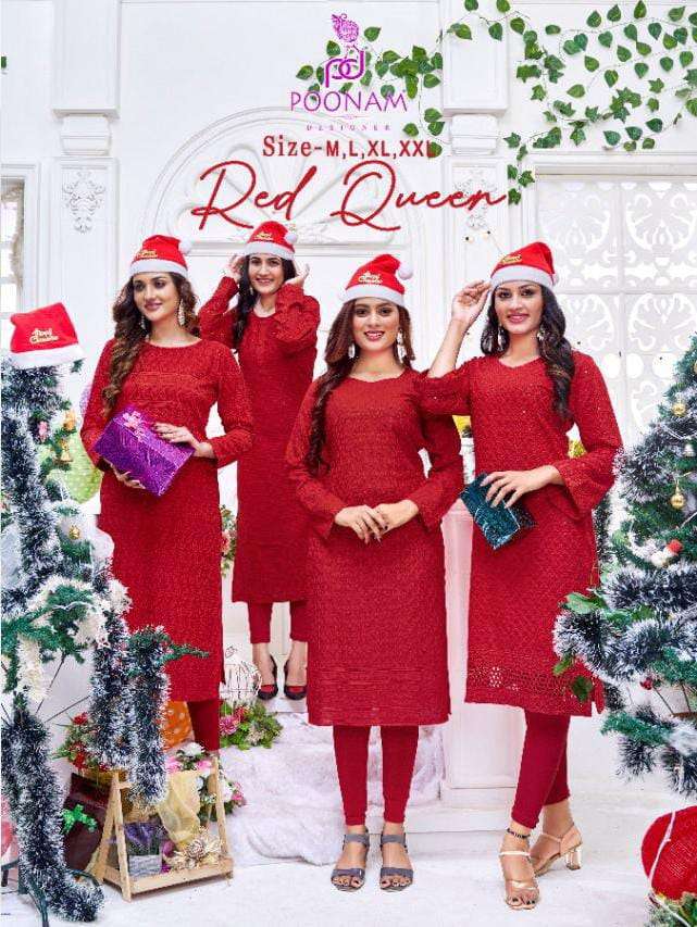 RED QUEEN BY POONAM DESIGNER 1001 TO 1006 SERIES RAYON CHICKEN WORK KURTIS
