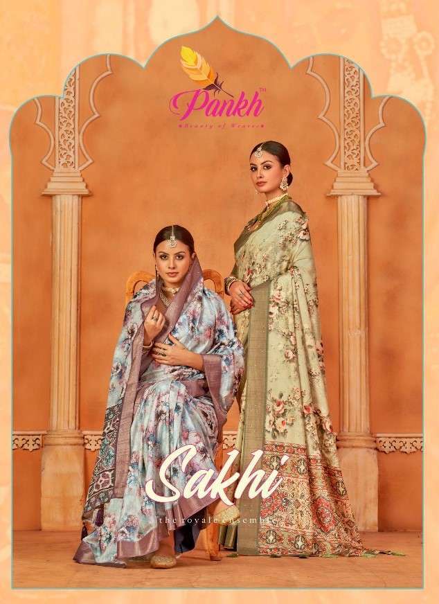 SAKHI BY PANKH 8001 TO 8009 SERIES GOTTHA SILK PRINT WORK FESTIVE WEAR SAREES