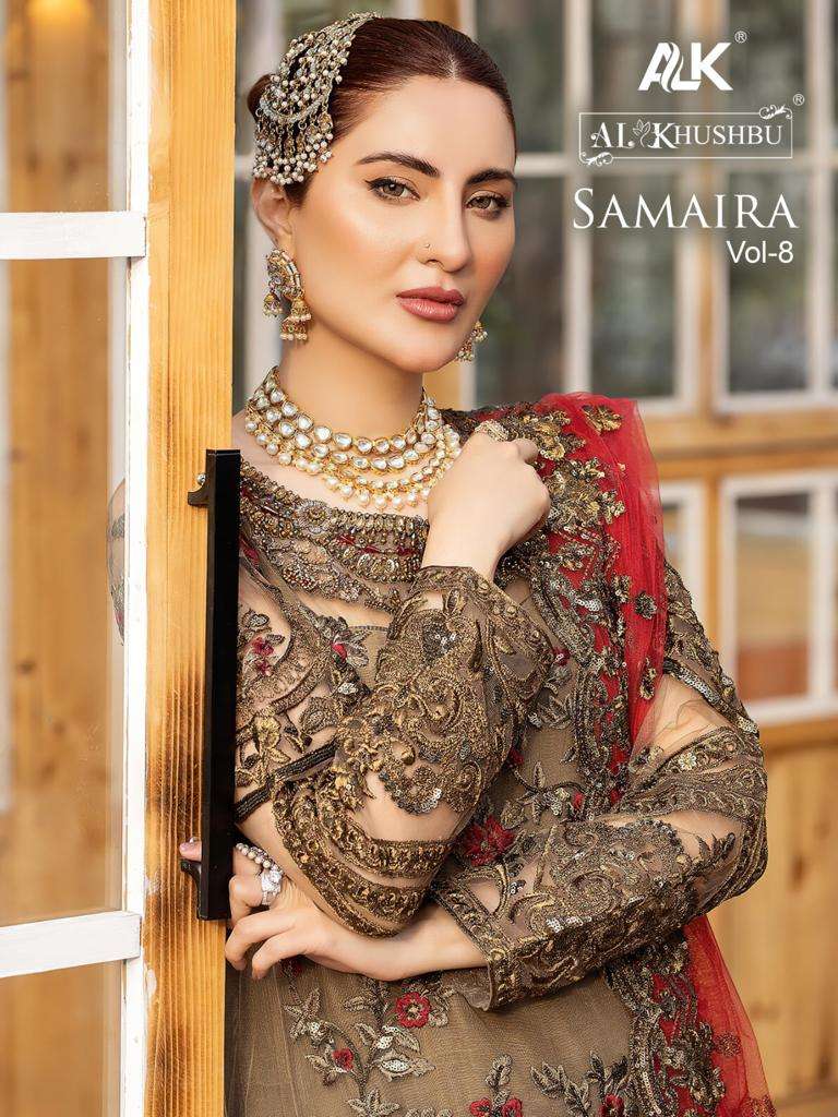 SAMAIRA VOL-8 BY AL KHUSHBU 4076 TO 4079 SERIES FAUX GEORGETTE WORK PAKISTANI DRESSES