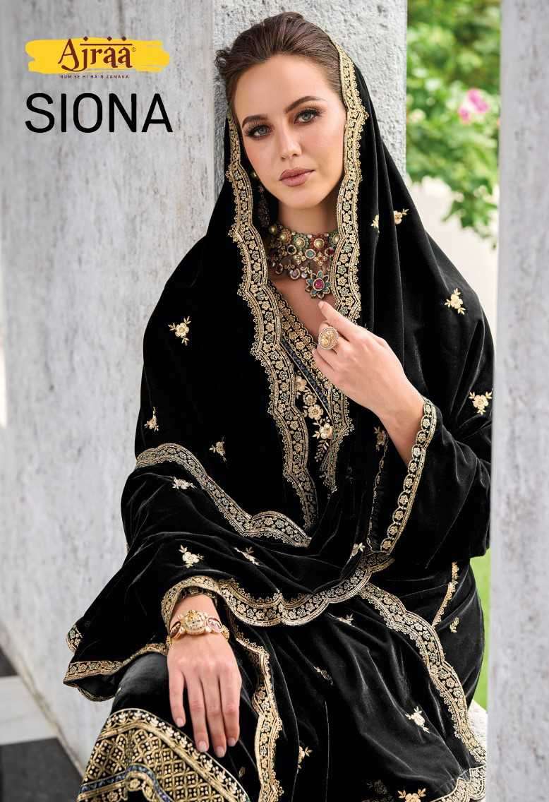 SIONA BY AJRAA 21021 TO 21025 SERIES PURE VELVET EMBROIDERY WORK WINTER WEAR DRESSES