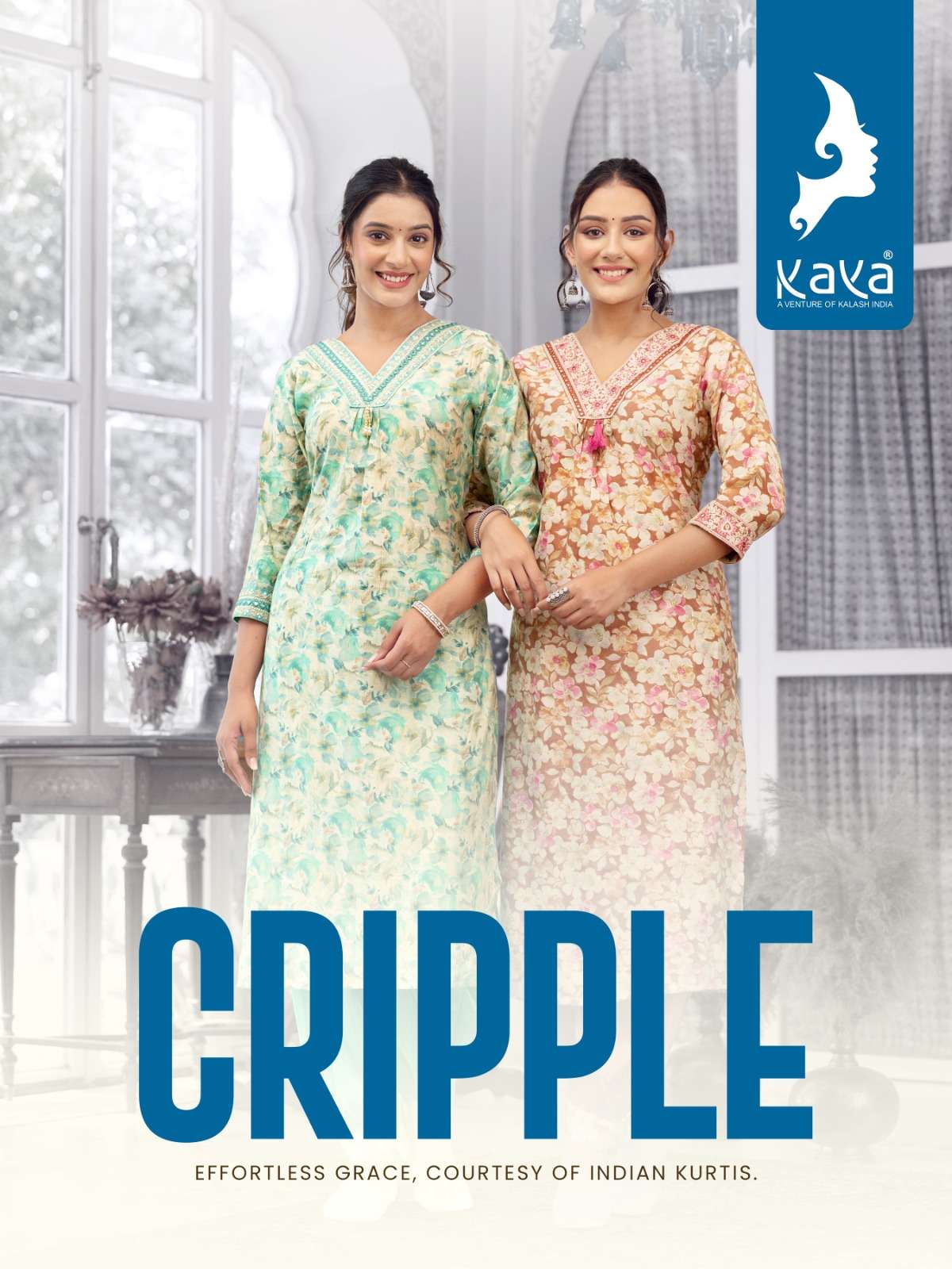 CRIPPLE BY KAYA 01 TO 06 SERIES CHANDERI MODAL PRINT WORK KURTI & PANTS