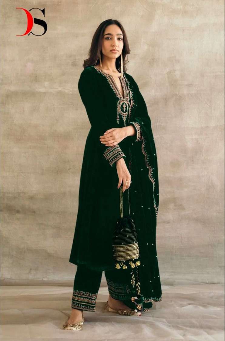 D-105 COLOURS BY DEEPSY SUITS 105-A TO 105-C SERIES VELVET EMBROIDERY WORK DRESSES