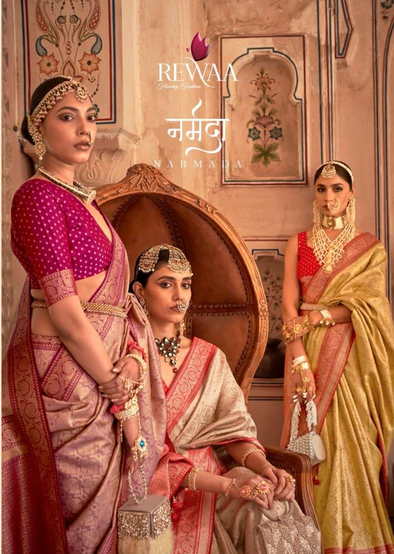 NARMADA BY REWAA 1016 TO 1050 SERIES BANARASI SILK ZARI WORK FESTIVE WEAR SAREES