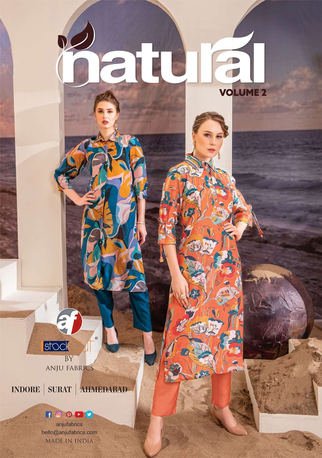 NATURAL VOL-2 BY ANJU FABRICS 3391 TO 3394 SERIES PURE CREPE PRINT WORK CO-ORD SET