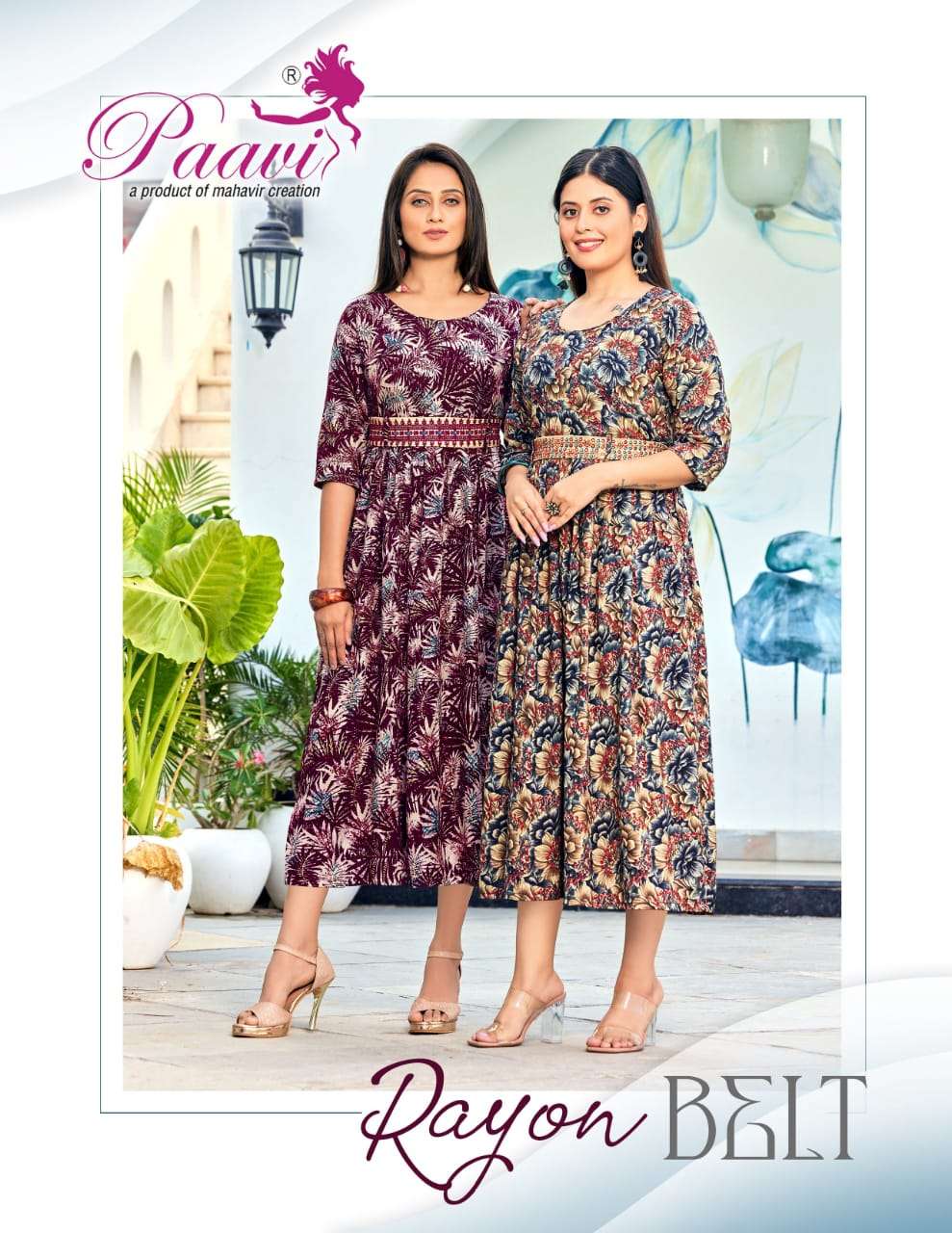 ROYAL BELT BY PAAVI 1001 TO 1008 SERIES RAYON PRINT SEQUENCE WORK KURTIS