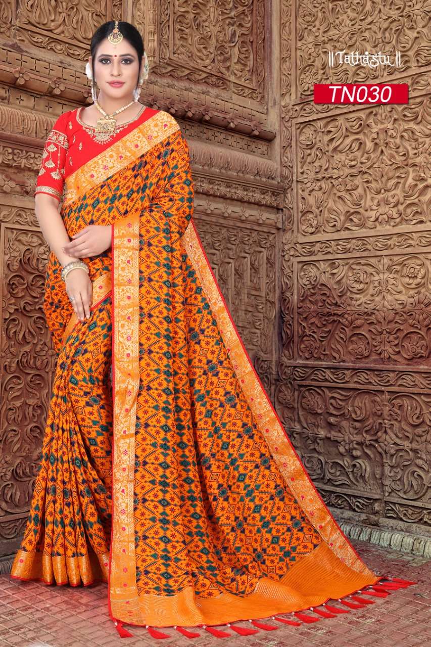 SATRANI BY TATHASTU 030 TO 4306 SERIES DESIGNER WEAR SILK PRINT WORK SAREES