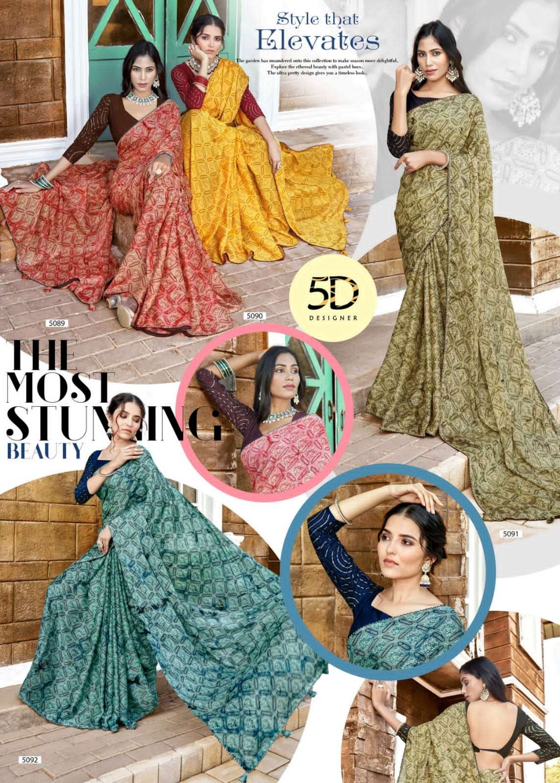 AAHIRA BY 5D DESIGNER 5089 TO 5092 SERIES NOVA CREPE PRINT WORK SAREES