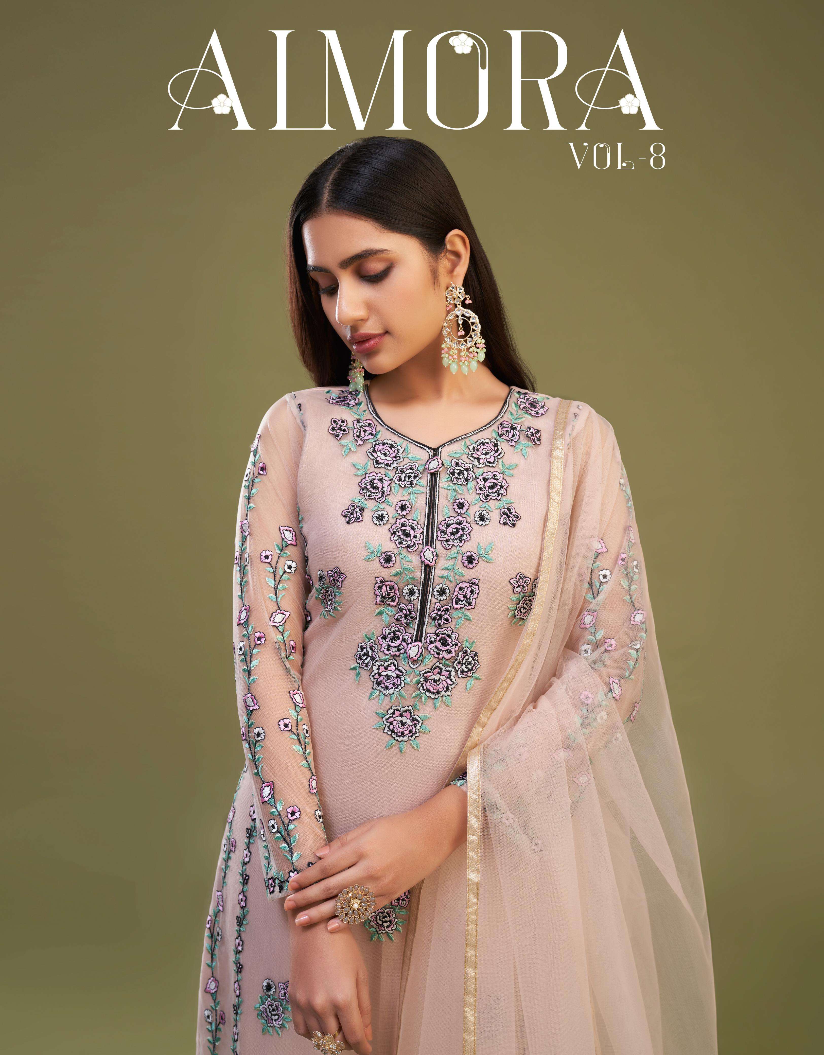 ALMORA VOL-8 BY ALIZEH 3030 TO 3033 SERIES NET HEAVY EMBROIDERY WORK DRESSES