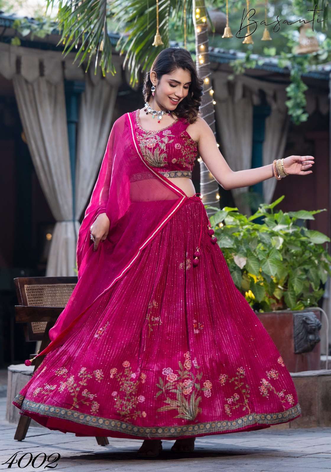 BASANTI VOL-4 BY AQSAWHOLESALE 4001 TO 4005 SERIES CHINON PRINT WORK READYMADE LEHENGAS