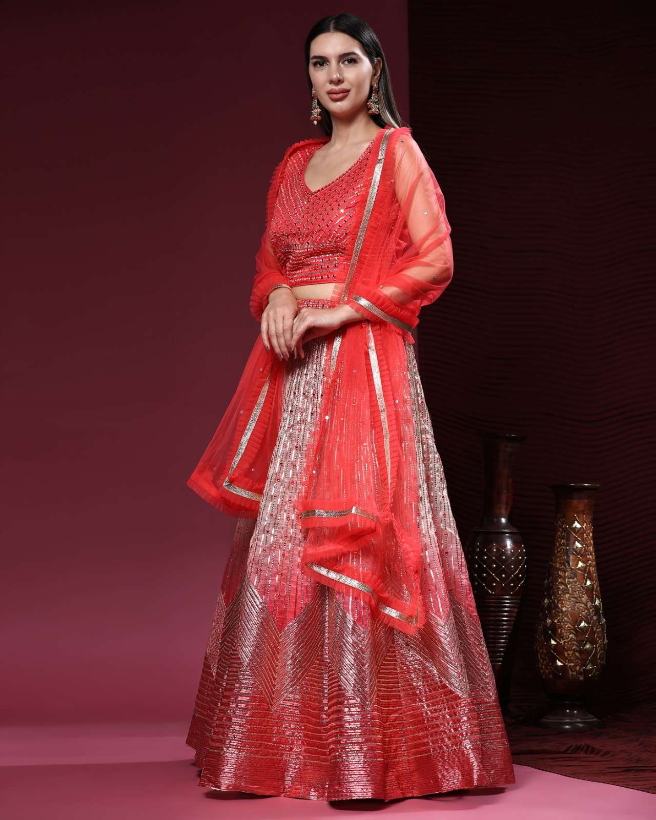 C-2040 COLOURS BY AMOHA 2040-A TO 2040-D SERIES ORGANZA HEAVY WORK CROP-TOP LEHENGAS