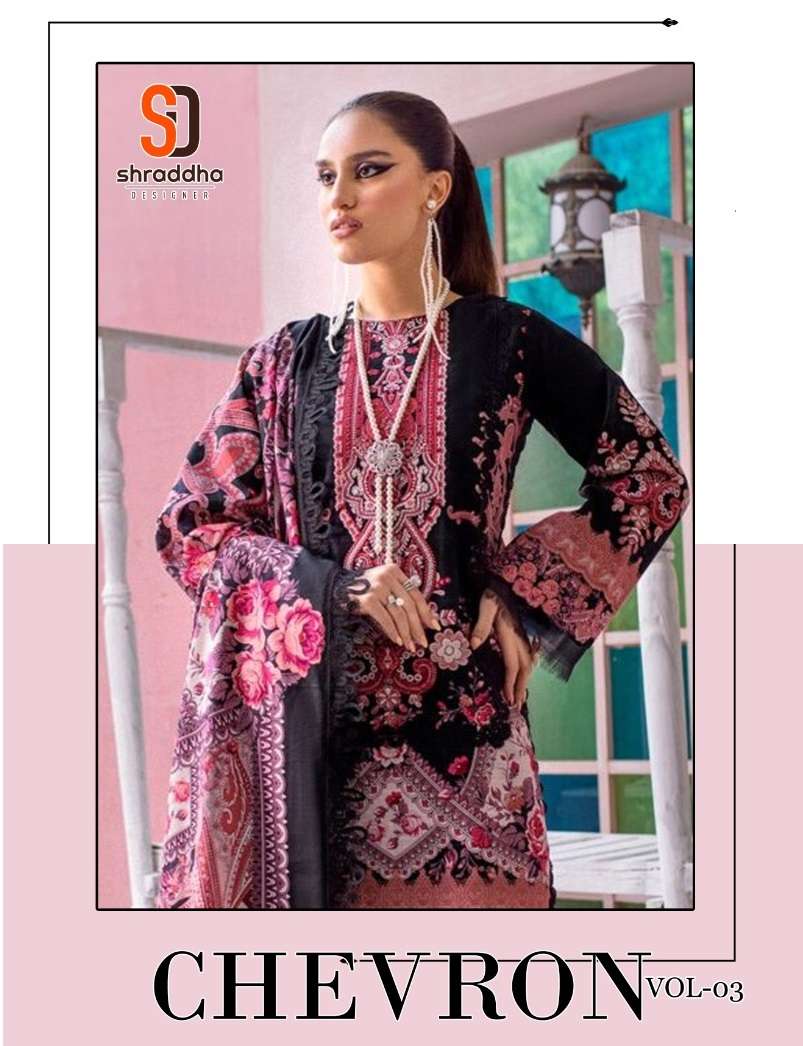 CHEVRON VOL-3 BY SHRADDHA DESIGNER 3001 TO 3006 SERIES LAWN COTTON PRINT WORK DRESSES
