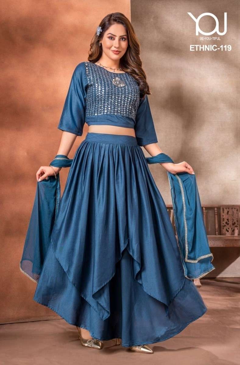 ETHNIC-119 BY YOU FANCY CHINON HEAVY WORK CROP-TOP LEHENGA