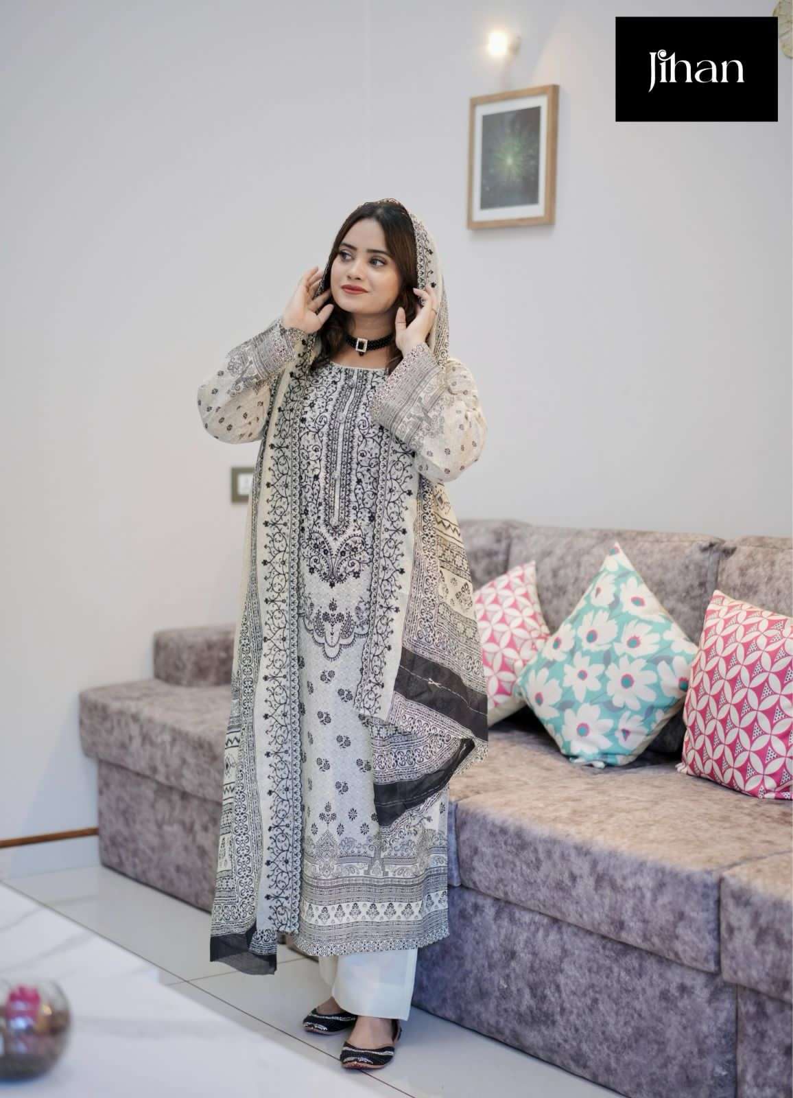 JIHAN 3410 HIT DESIGN BY JIHAN LAWN COTTON PRINT WORK PAKISTANI DRESS