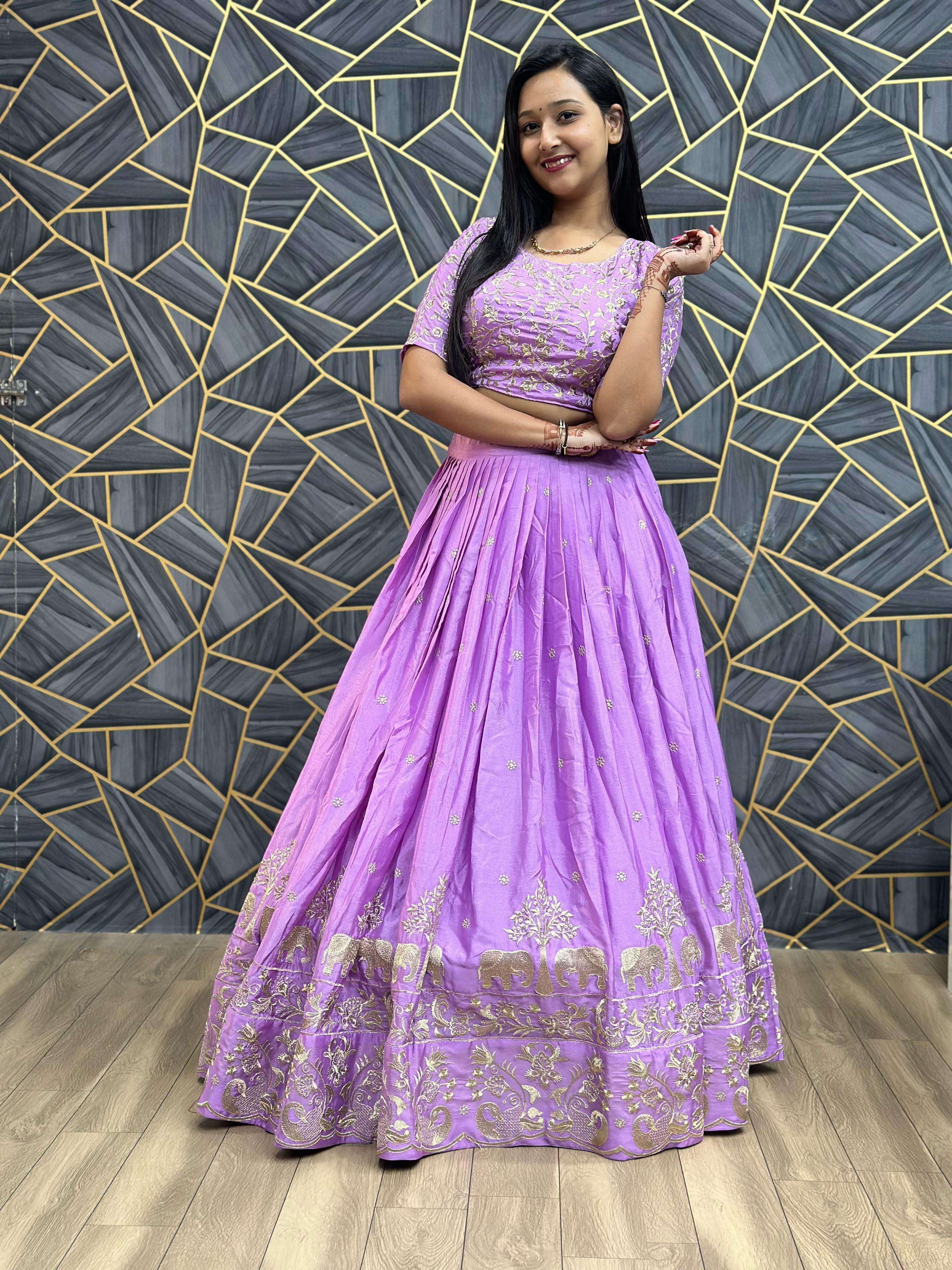 MJ-075 LAVENDER BY AQSAWHOLESALE CHINON EMBROIDERY WORK READYMADE LEHENGA