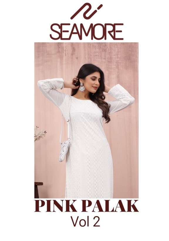 PINK PALAK VOL-2 BY SEAMORE 3015 TO 3017 SERIES GEORGETTE LAKHNAWI WORK KURTI SET