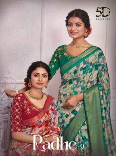 RADHA VOL-9 BY 5D DESIGNER 40071 TO 40078 SERIES SOFT DOLA JACQUAR PRINT SAREES
