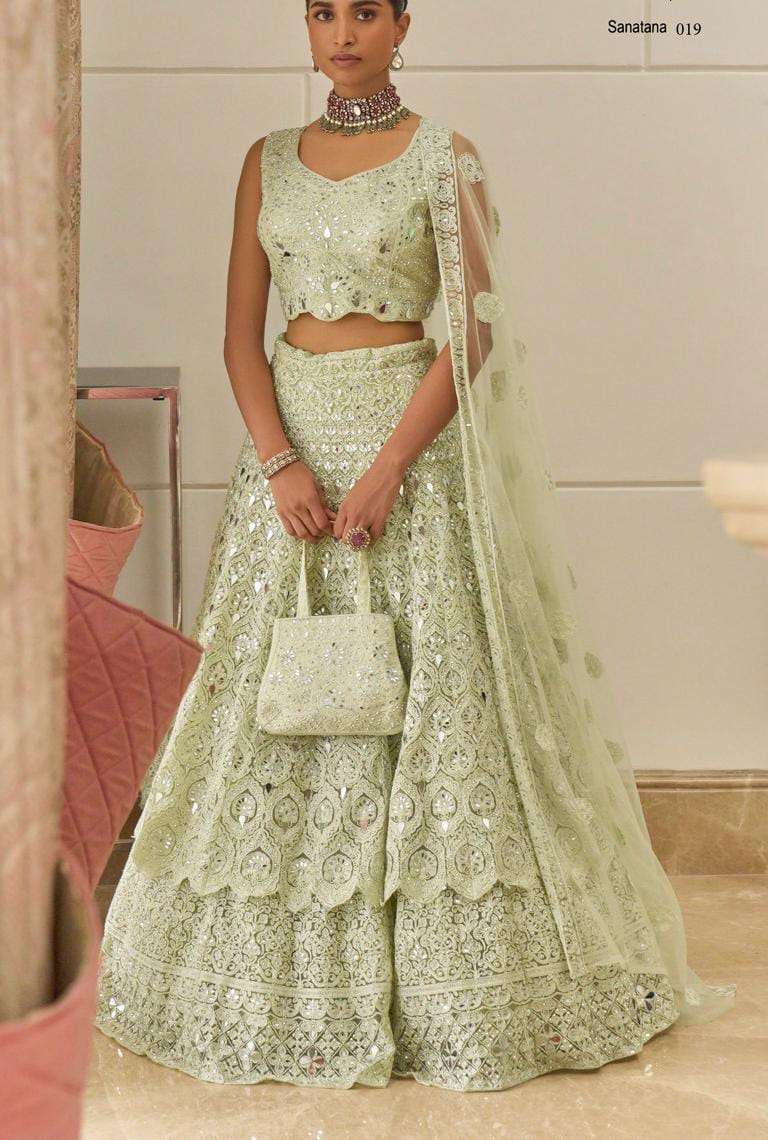 SANATANA 019 HIT DESIGN BY AQSAWHOLESALE DESIGNER FABRIC HEAVY WORK CROP-TOP LEHENGA