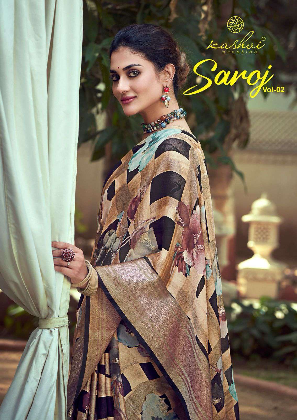 SAROJ VOL-2 BY KASHVI CREATION 1001 TO 1008 SERIES DULL MOSS BRASSO PRINT SAREES