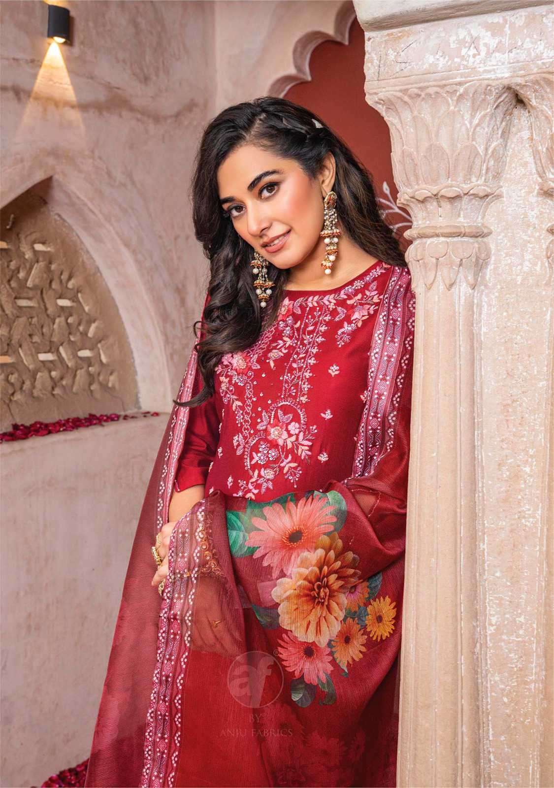 GAZAL VOL-4 BY ANJU FABRICS 3481 TO 3486 SERIES VISCOSE NYLON WORK READYMADE DRESSES