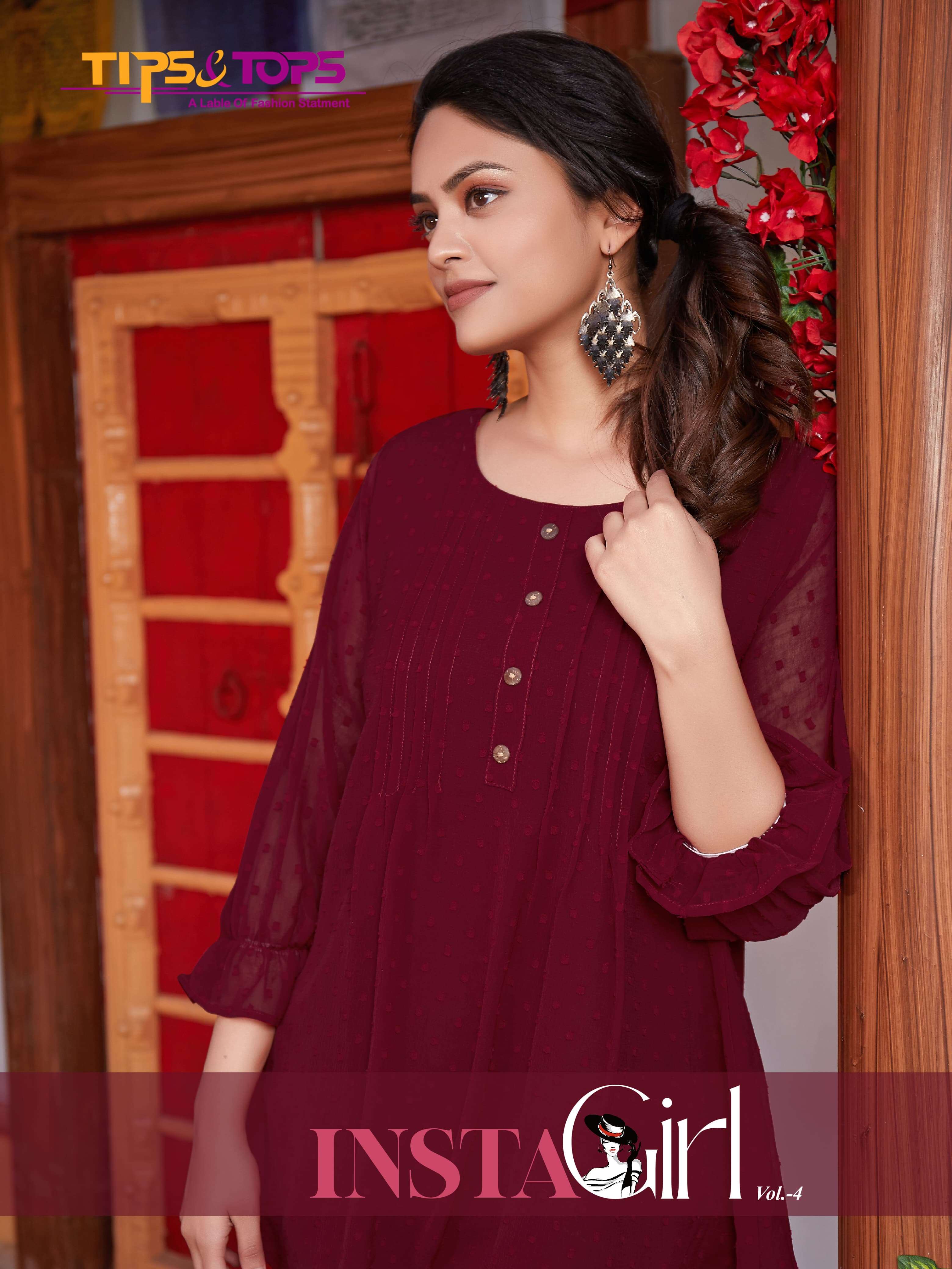 INSTA GIRL VOL-4 BY TIPS & TOPS 4001 TO 4006 SERIES GEORGETTE WORK TOPS