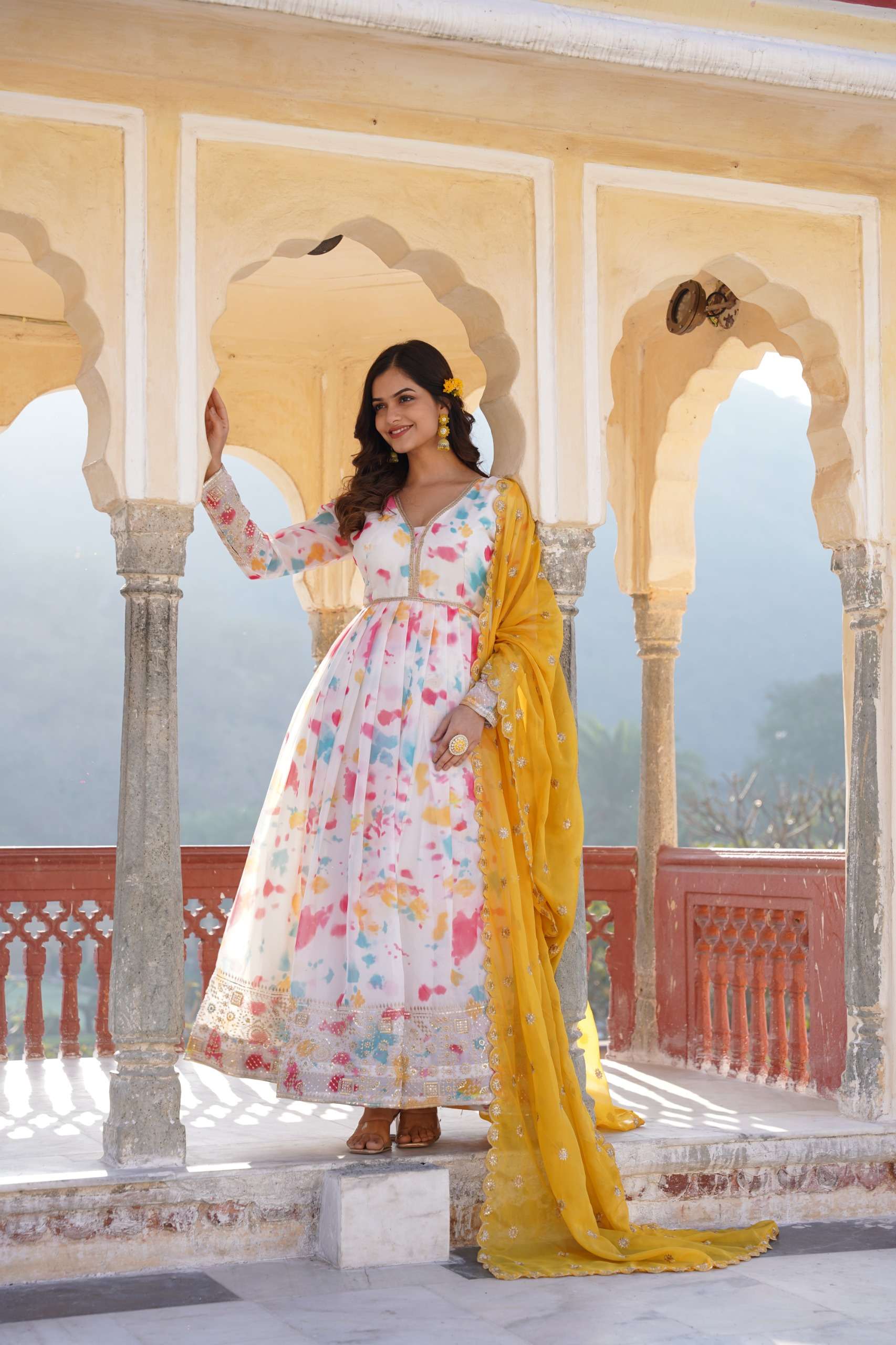 KA-1085 BY AQSAWHOLESALE RUSSIAN SILK PRINT WORK GOWN & DUPATTA