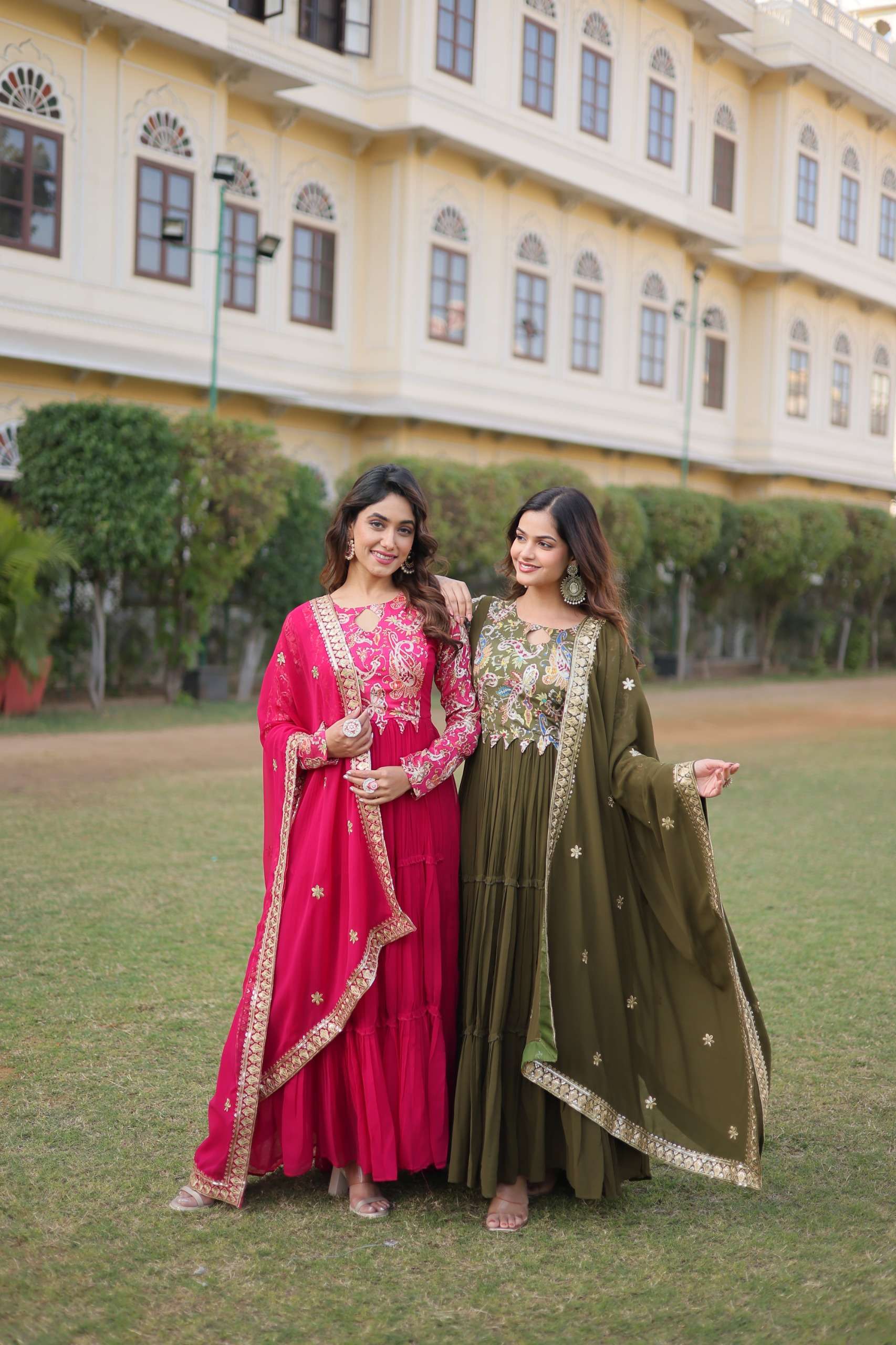 KA-1090 COLORS BY AQSAWHOLESALE FAUX GEORGETTE HEAVY WORK GOWN & DUPATTAS