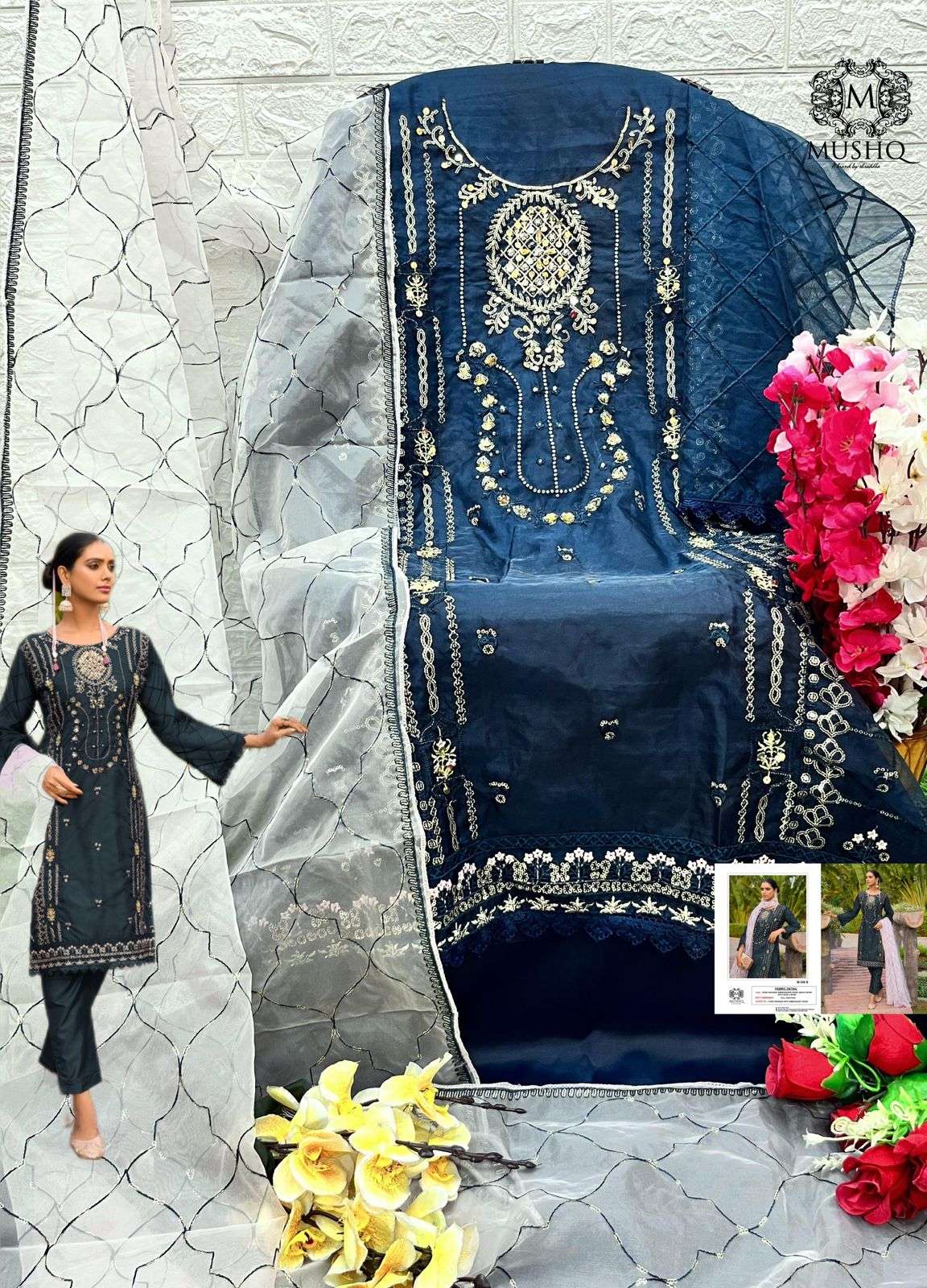 M-306 COLOURS BY MUSHQ 306-A TO 06-D SERIES PURE ORGANZA HEAVY WORK PAKISTANI DRESSES