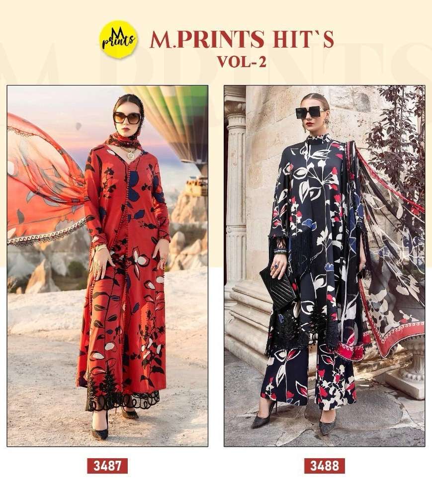 M.PRINTS HITS VOL-2 BY SHREE FABS 3487 & 3488 SERIES COTTON PRINT WORK DRESSES