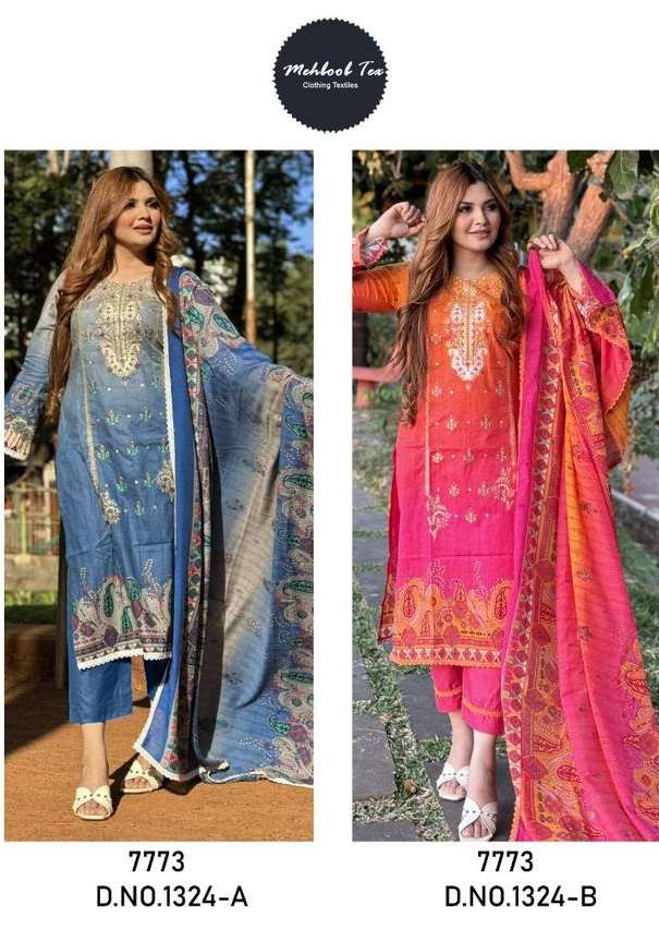 MT-1324 NX BY MEHBOOB TEX LAWN COTTON PRINT EMBROIDERY WORK PAKISTANI DRESSES