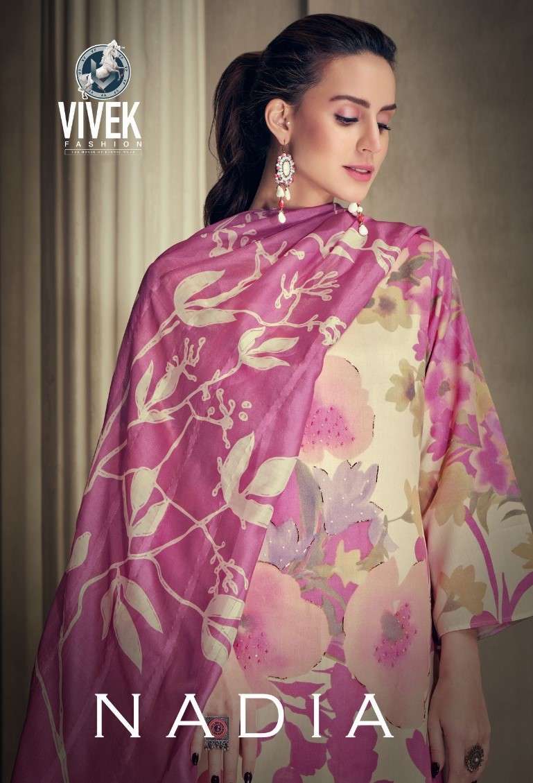 NADIA BY VIVEK FASHION 16001 TO 16004 SERIES SATIN PRINT HAND WORK DRESSES