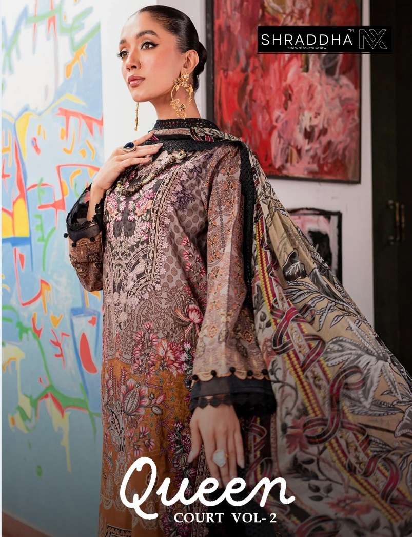 QUEEN COURT VOL-2 SHRADDHA NX 2001 TO 2004 SERIES COTTON PRINT WORK PAKISTANI DRESSES