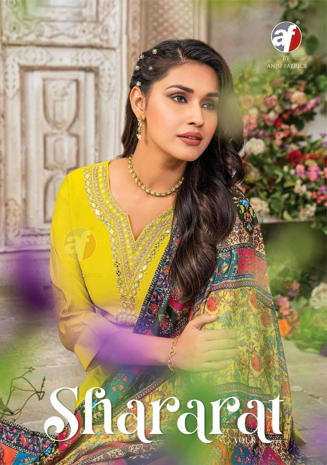 SHARARAT VOL-6 BY ANJU FABRICS 3711 TO 3716 SERIES VISCOSE  WORK READYMADE DRESSES