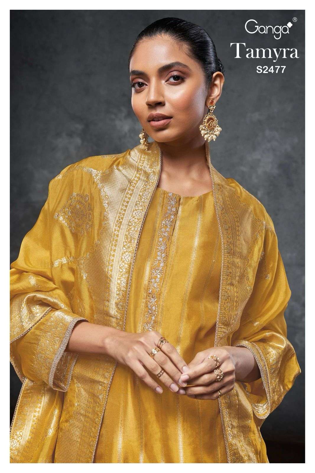 TAMYRA BY GANGA FASHIONS 2477-A TO 2477-F SERIES SILK JACQUARD WORK DRESSES