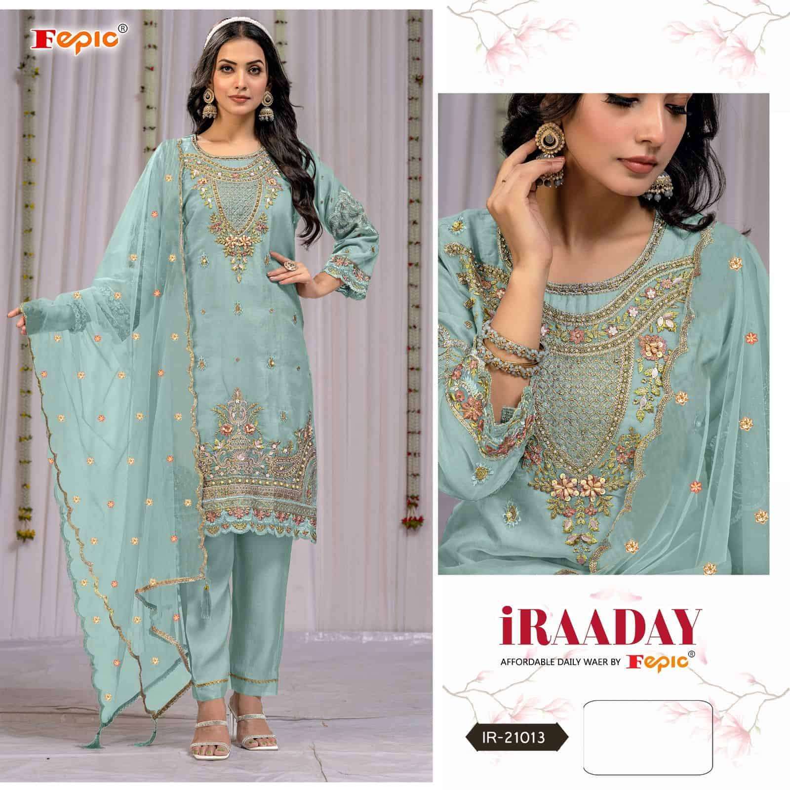 IRAADAY BY FEPIC 21013-A TO 21013-C SERIES ORGANZA EMBROIDERY WORK PAKISTANI DRESSES