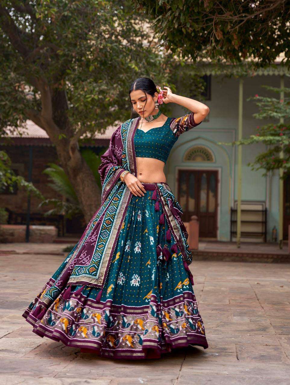 ASR-1201 COLOURS BY AQSAWHOLESALE DOLLA TUSSER SILK PRINT NAVRATRI CHANIYA CHOLIS