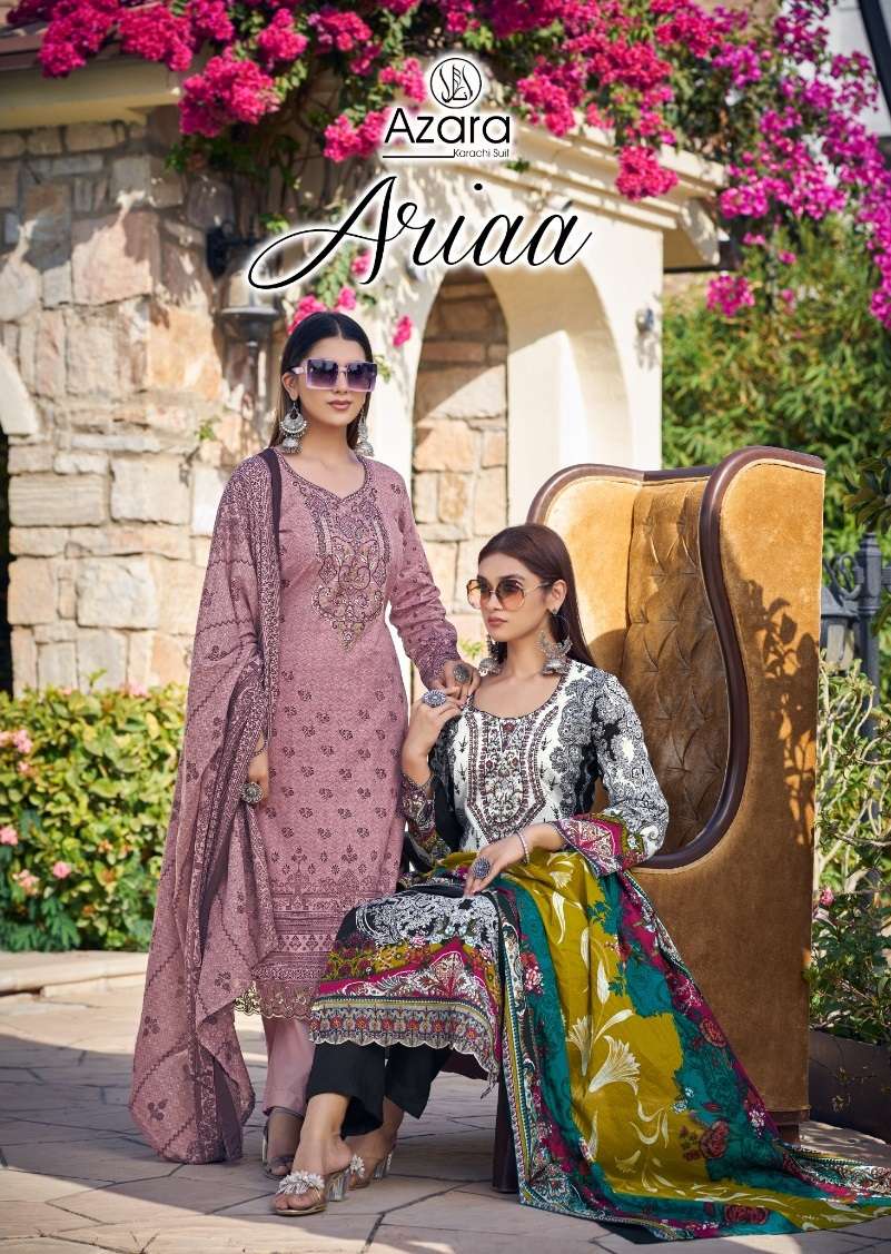 AZARA ARIAA BY RADHIKA FASHION 90001 TO 90006 SERIES CAMBRIC COTTON PRINT WORK DRESSES
