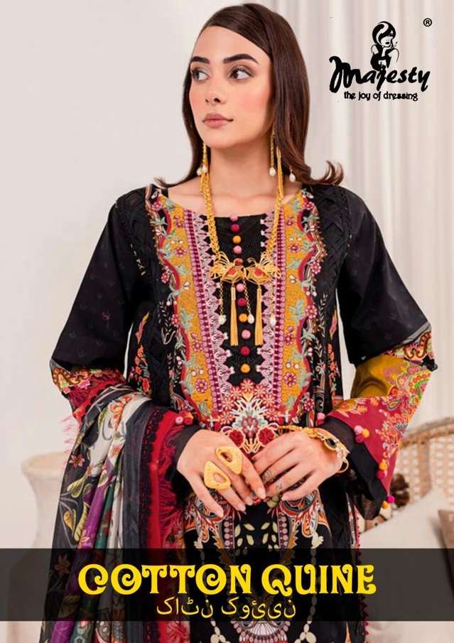 COTTON QUINE BY MAJESTY 2101 TO 2108 SERIES CAMBRIC COTTON PRINT WORK PAKISTANI DRESSES