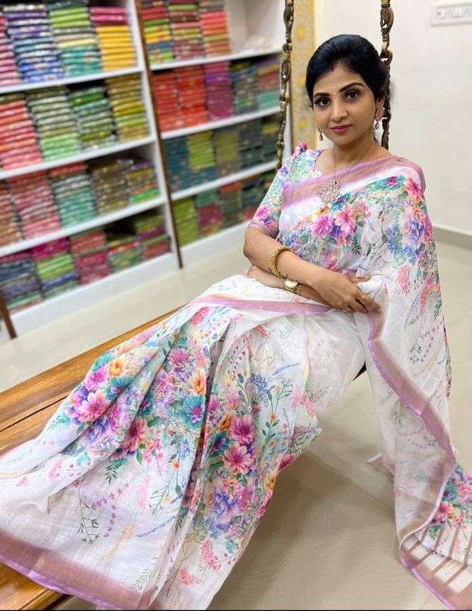 GNR HIT DESIGN BY AQSAWHOLESALE LINEN COTTON SILK PRINT CASUAL SAREE