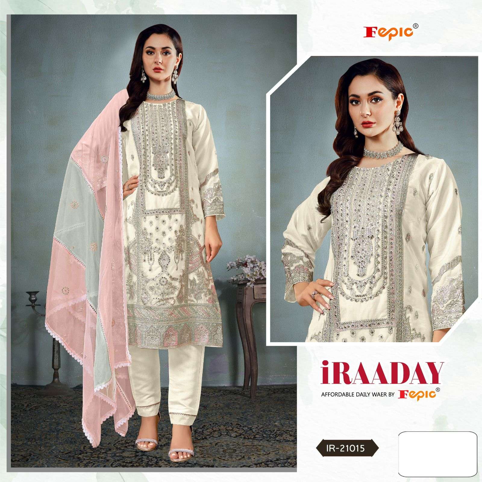 IRAADAY 21015-A TO 21015-C SERIES BY FEPIC ORGANZA HEAVY EMBROIDERY PAKISTANI DRESSES