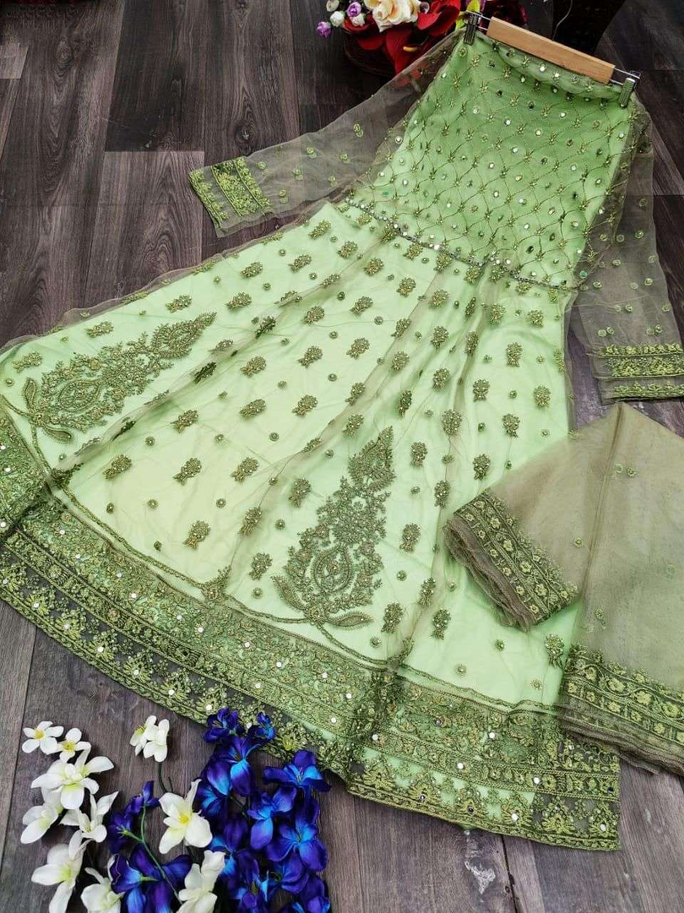 KF-102 COLOURS BY AQSAWHOLESALE BUTTERFLY NET HEAVY WORK PAKISTANI DRESSES